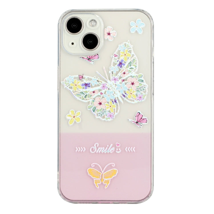 For iPhone 14 Bronzing Butterfly Flower TPU Phone Case