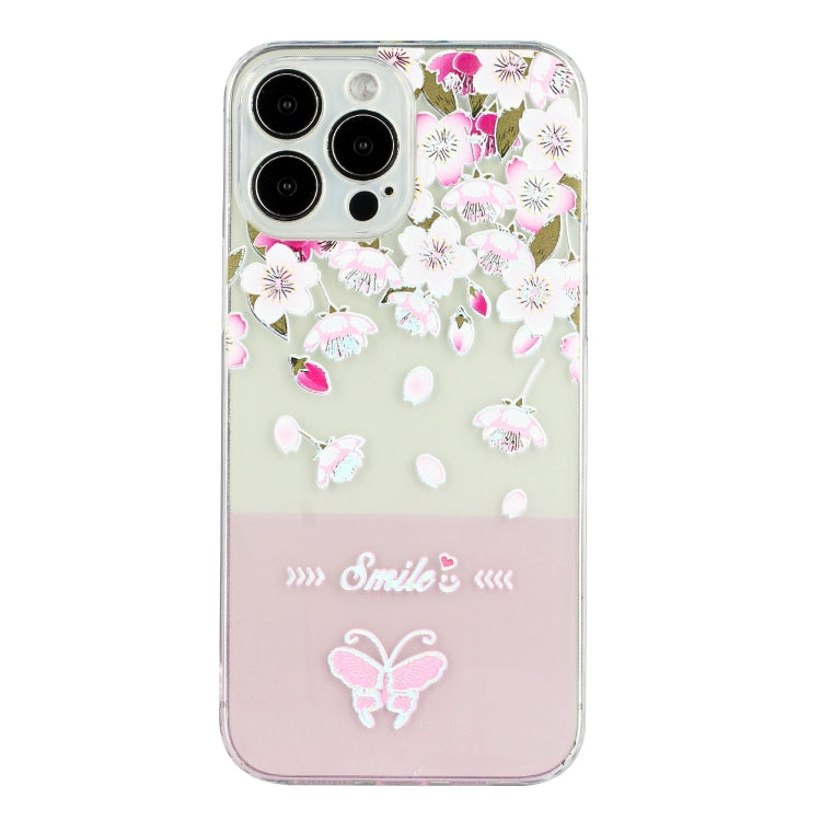 For iPhone 14 Pro Max Bronzing Butterfly Flower TPU Phone Case