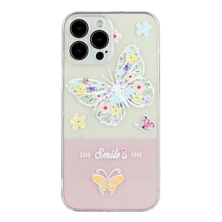 For iPhone 14 Pro Max Bronzing Butterfly Flower TPU Phone Case