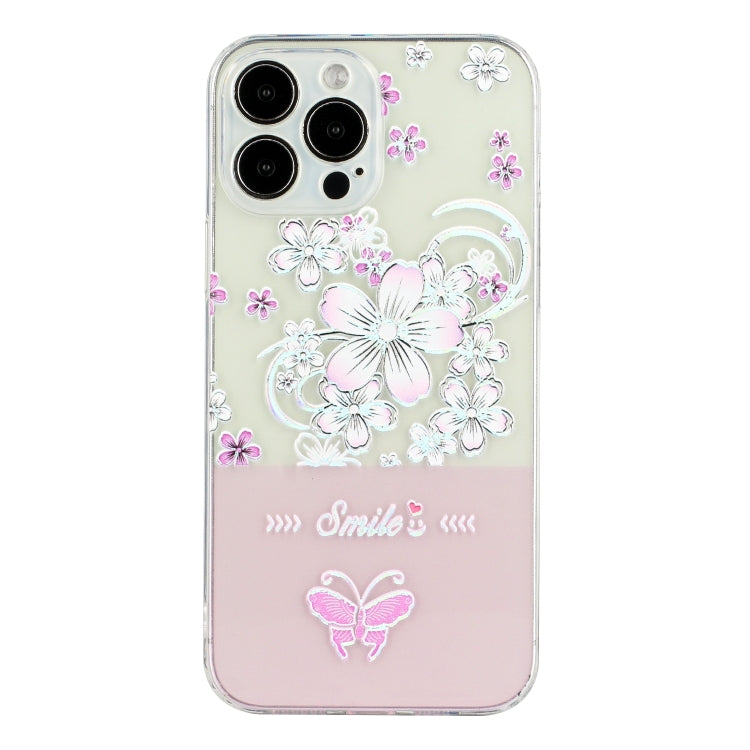 For iPhone 14 Pro Max Bronzing Butterfly Flower TPU Phone Case
