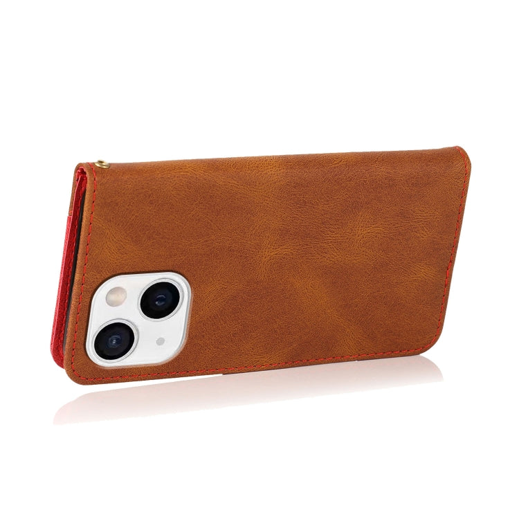 For iPhone 14 Dual-color Stitching Leather Phone Case