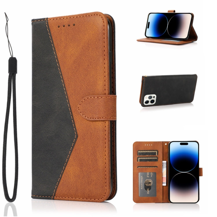 For iPhone 14 Pro Max Dual-color Stitching Leather Phone Case