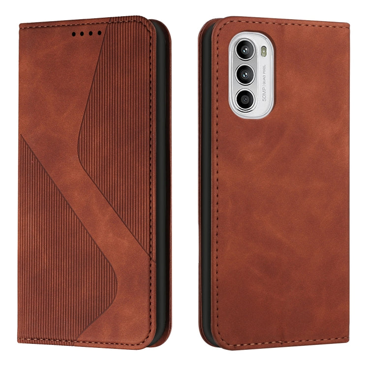For Motorola Moto G52 Skin Feel Magnetic S-type Solid Color Leather Phone Case