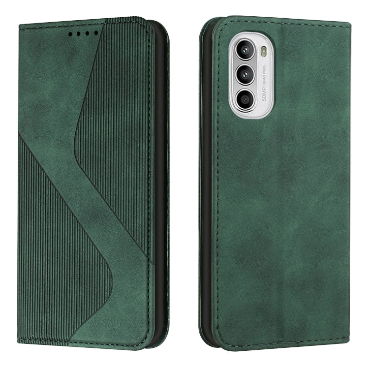 For Motorola Moto G52 Skin Feel Magnetic S-type Solid Color Leather Phone Case