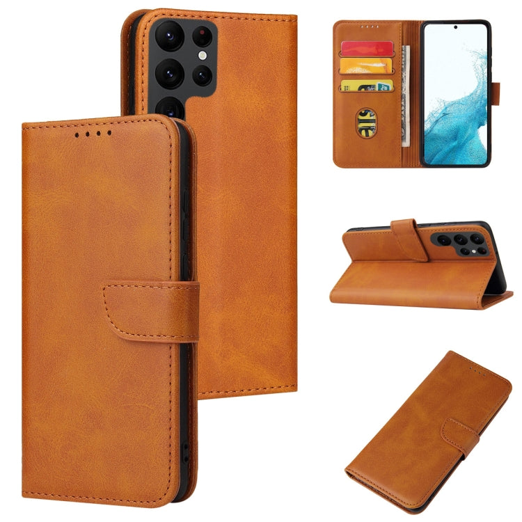 For Samsung Galaxy S22 Ultra 5G Calf Texture Buckle Flip Leather Phone Case