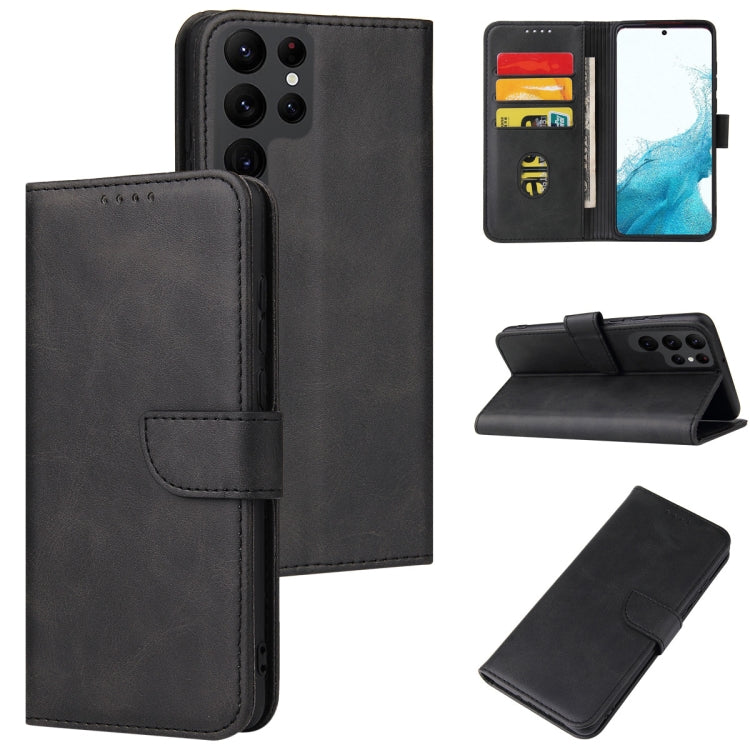 For Samsung Galaxy S22 Ultra 5G Calf Texture Buckle Flip Leather Phone Case