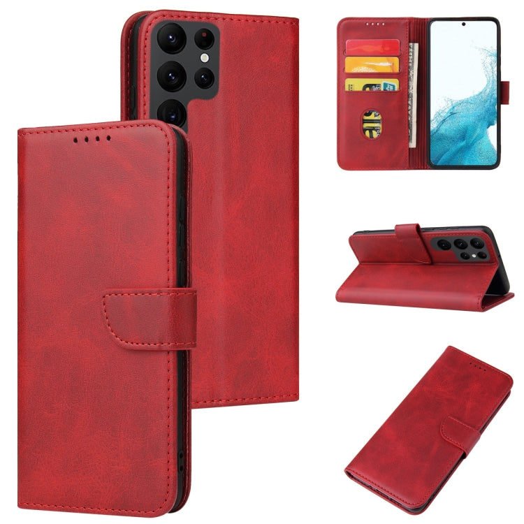 For Samsung Galaxy S22 Ultra 5G Calf Texture Buckle Flip Leather Phone Case