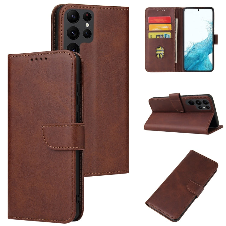 For Samsung Galaxy S22 Ultra 5G Calf Texture Buckle Flip Leather Phone Case