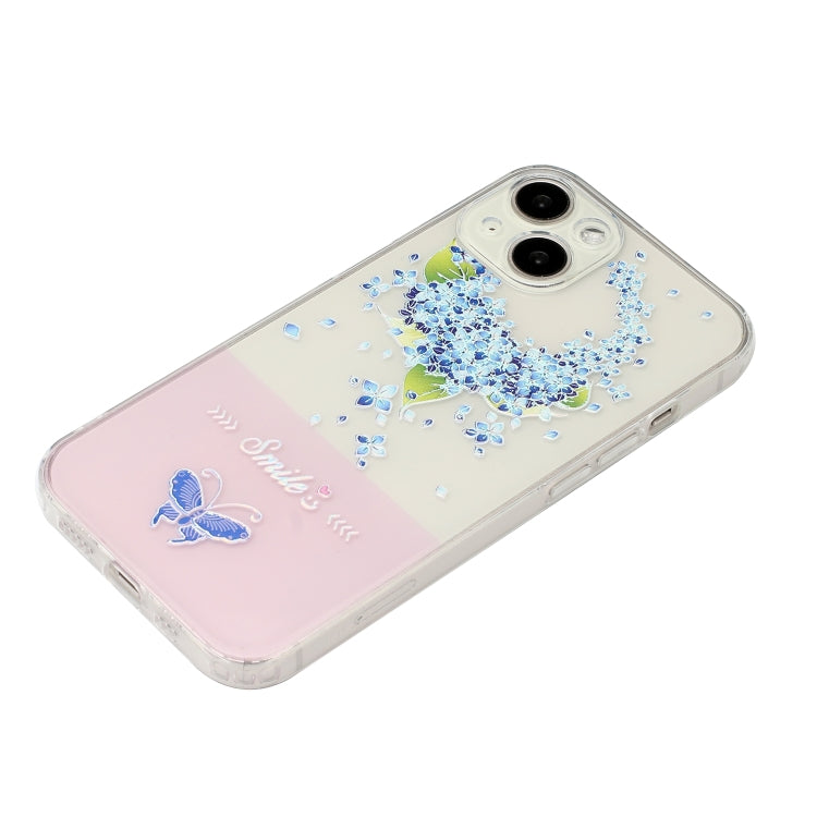 For iPhone 14 Plus Bronzing Butterfly Flower TPU Phone Case with Lanyard