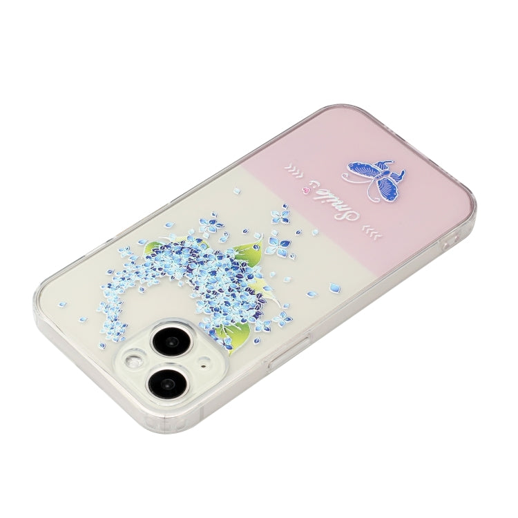 For iPhone 14 Plus Bronzing Butterfly Flower TPU Phone Case with Lanyard