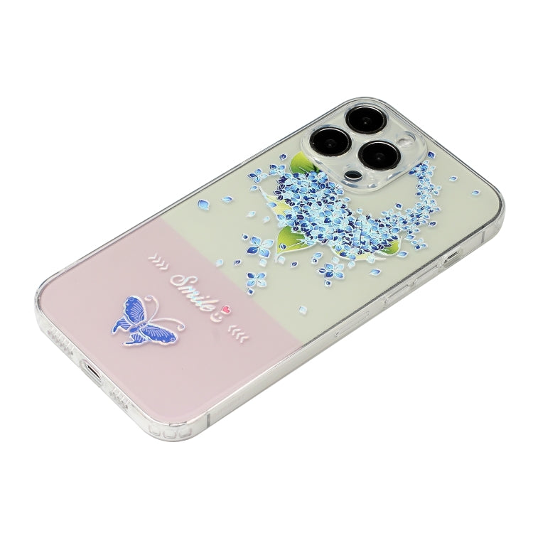 For iPhone 14 Pro Bronzing Butterfly Flower TPU Phone Case with Lanyard