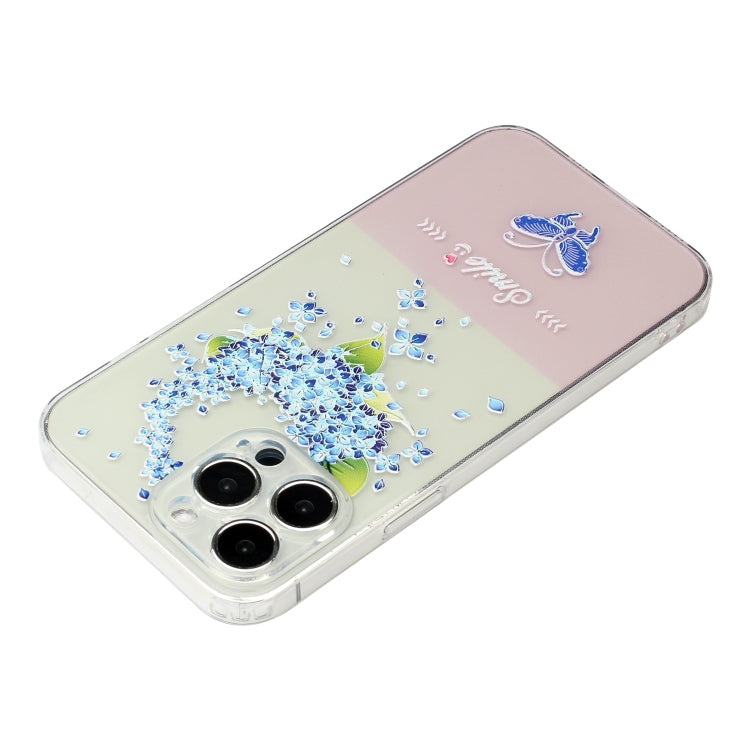 For iPhone 14 Pro Bronzing Butterfly Flower TPU Phone Case with Lanyard