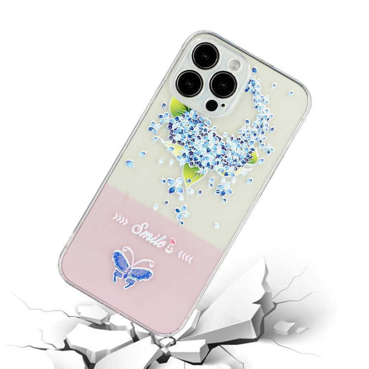 For iPhone 14 Pro Bronzing Butterfly Flower TPU Phone Case with Lanyard