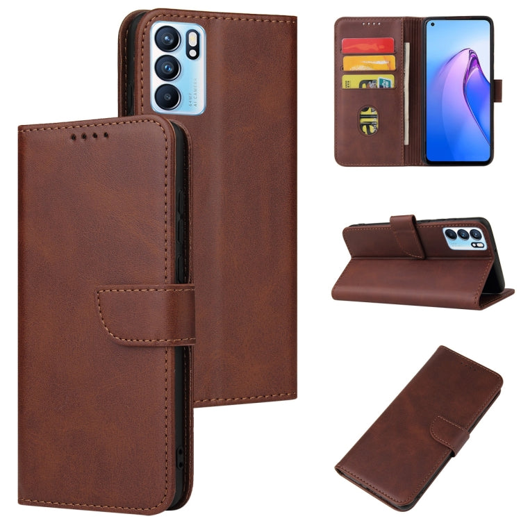 For OPPO Reno6 4G Calf Texture Buckle Flip Leather Phone Case
