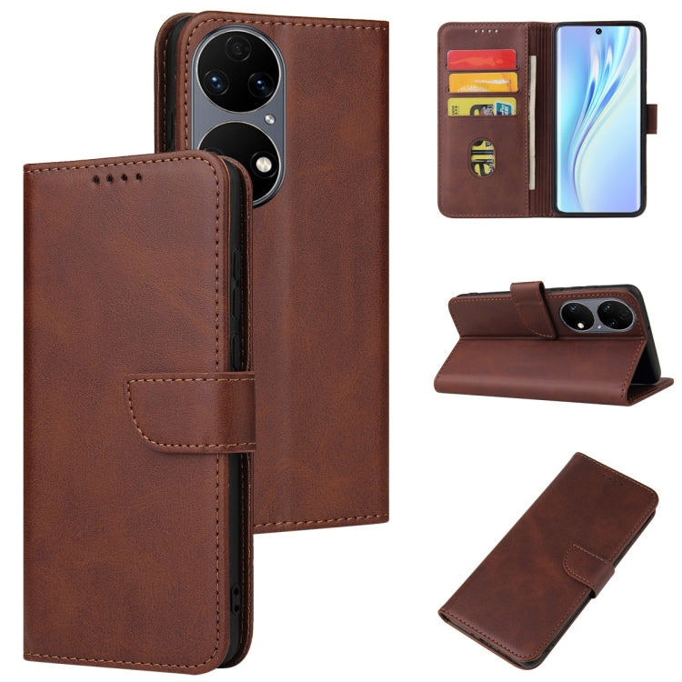 For Huawei P50 Calf Texture Buckle Flip Leather Phone Case