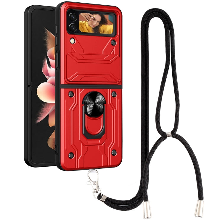 For Samsung Galaxy Z Flip3 5G Lanyard Slide Camshield Card Phone Case