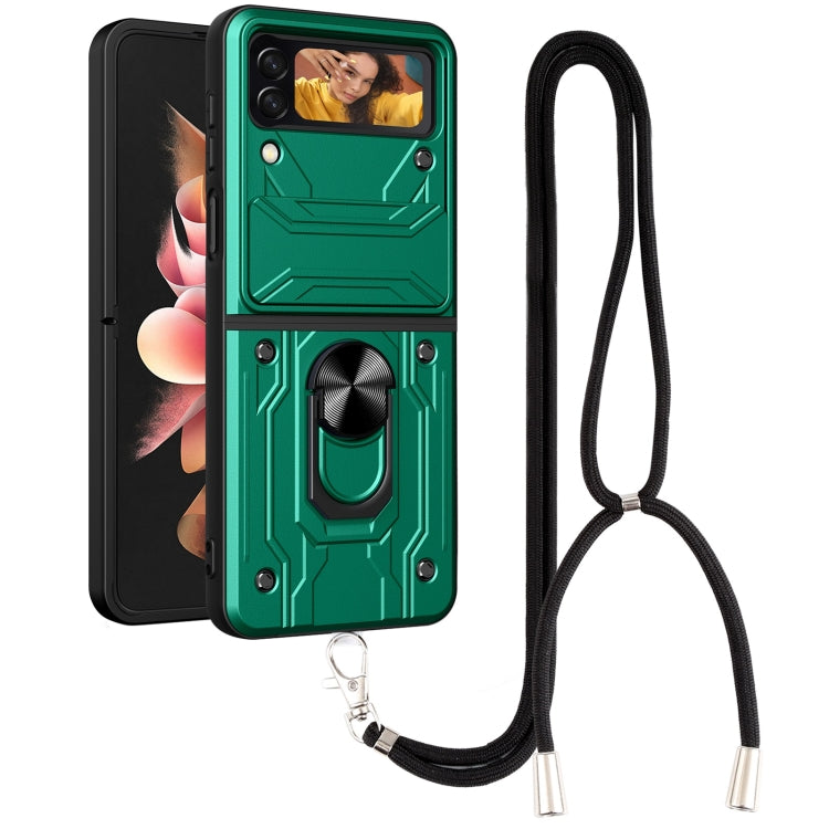 For Samsung Galaxy Z Flip3 5G Lanyard Slide Camshield Card Phone Case