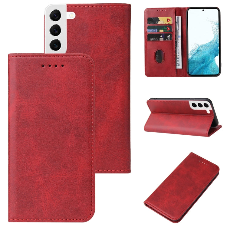 For Samsung Galaxy S22+ 5G Calf Texture Magnetic Flip Leather Phone Case