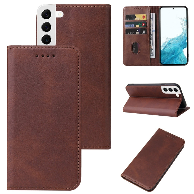 For Samsung Galaxy S22+ 5G Calf Texture Magnetic Flip Leather Phone Case