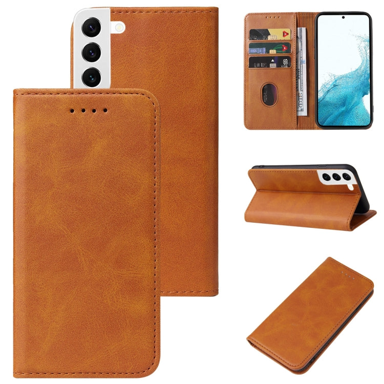 For Samsung Galaxy S22+ 5G Calf Texture Magnetic Flip Leather Phone Case