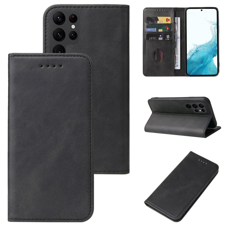 For Samsung Galaxy S22 Ultra 5G Calf Texture Magnetic Flip Leather Phone Case