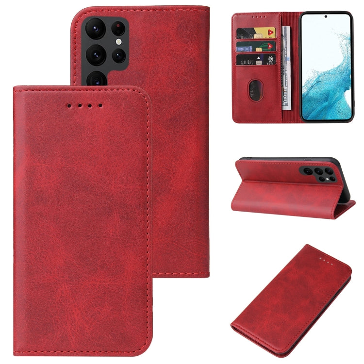 For Samsung Galaxy S22 Ultra 5G Calf Texture Magnetic Flip Leather Phone Case