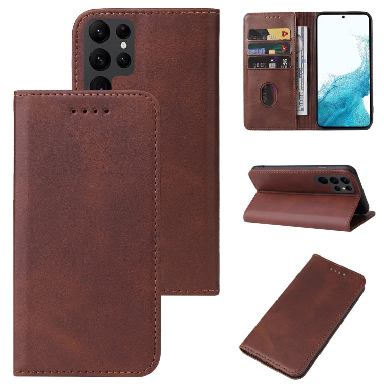 For Samsung Galaxy S22 Ultra 5G Calf Texture Magnetic Flip Leather Phone Case