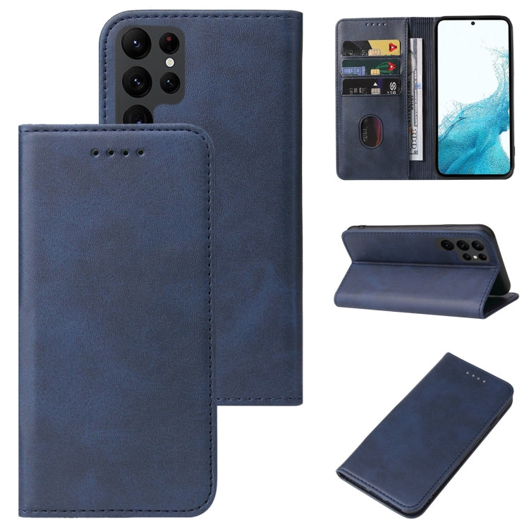 For Samsung Galaxy S22 Ultra 5G Calf Texture Magnetic Flip Leather Phone Case