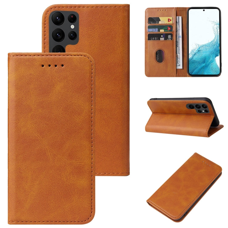For Samsung Galaxy S22 Ultra 5G Calf Texture Magnetic Flip Leather Phone Case