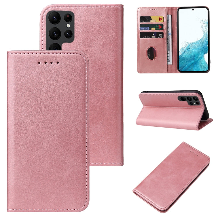 For Samsung Galaxy S22 Ultra 5G Calf Texture Magnetic Flip Leather Phone Case