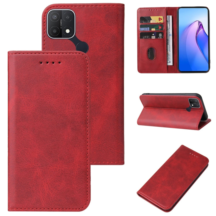 For OPPO A15 Calf Texture Magnetic Flip Leather Phone Case