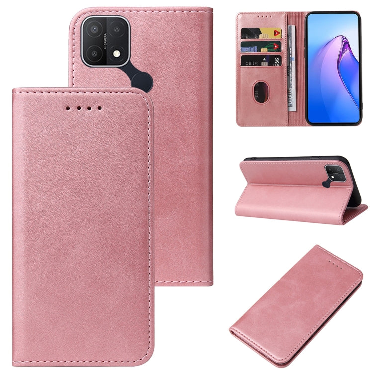 For OPPO A15 Calf Texture Magnetic Flip Leather Phone Case