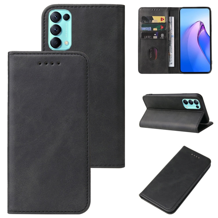 For OPPO Reno5 Calf Texture Magnetic Flip Leather Phone Case