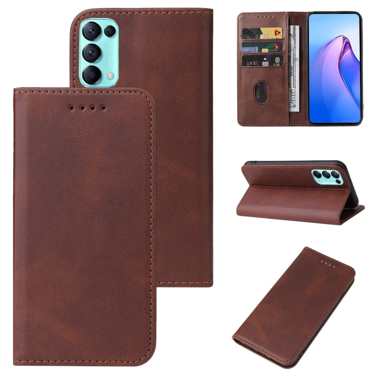 For OPPO Reno5 Calf Texture Magnetic Flip Leather Phone Case