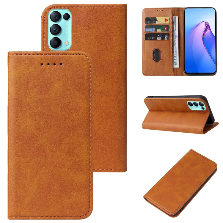 For OPPO Reno5 Calf Texture Magnetic Flip Leather Phone Case