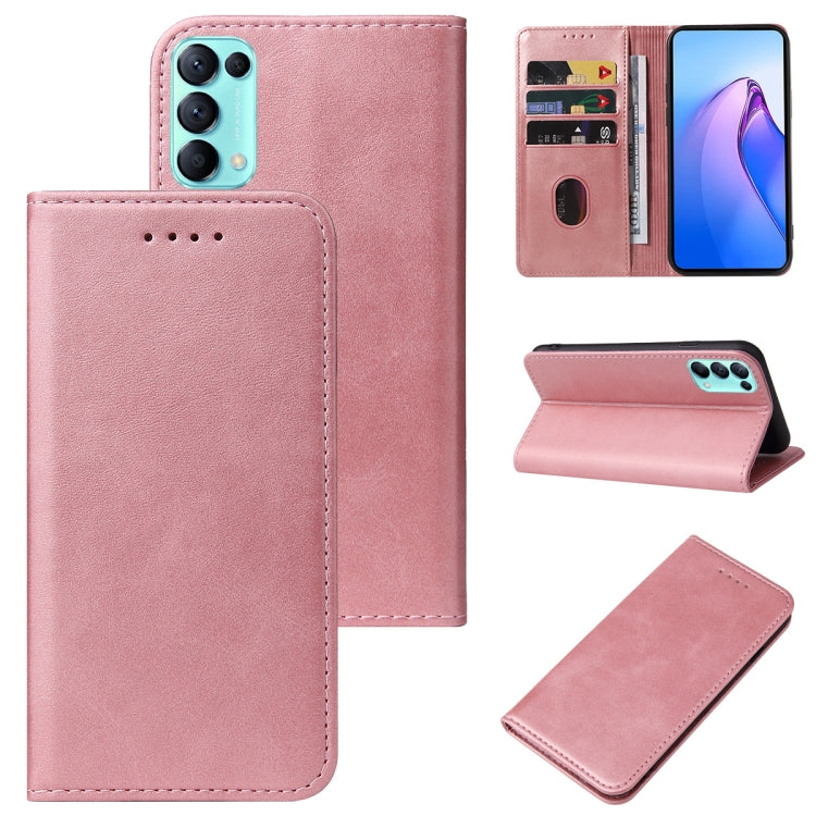 For OPPO Reno5 Calf Texture Magnetic Flip Leather Phone Case