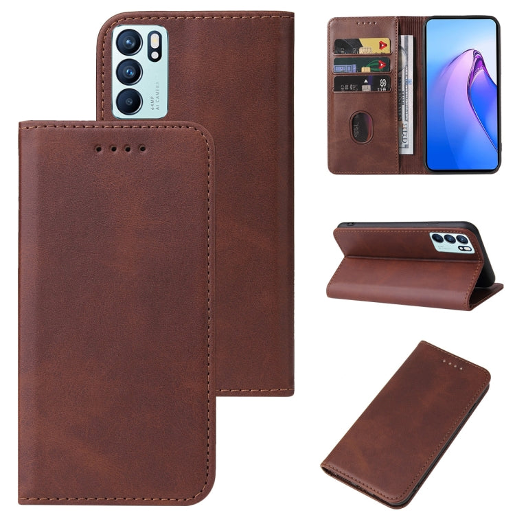 For OPPO Reno6 4G Calf Texture Magnetic Flip Leather Phone Case