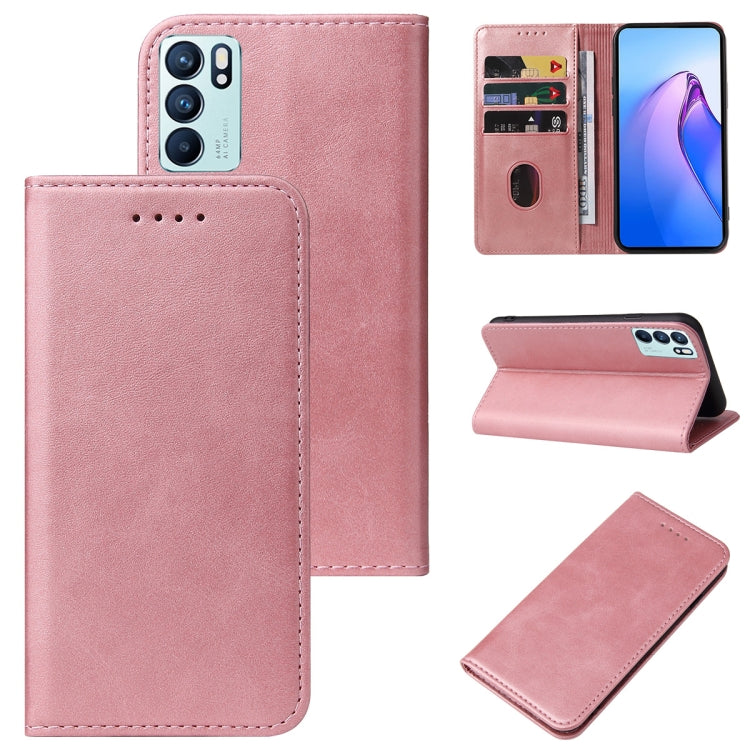 For OPPO Reno6 4G Calf Texture Magnetic Flip Leather Phone Case
