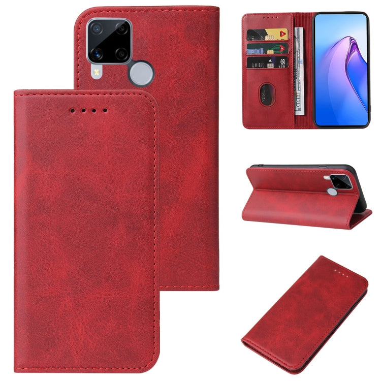 For Realme C15 Calf Texture Magnetic Flip Leather Phone Case