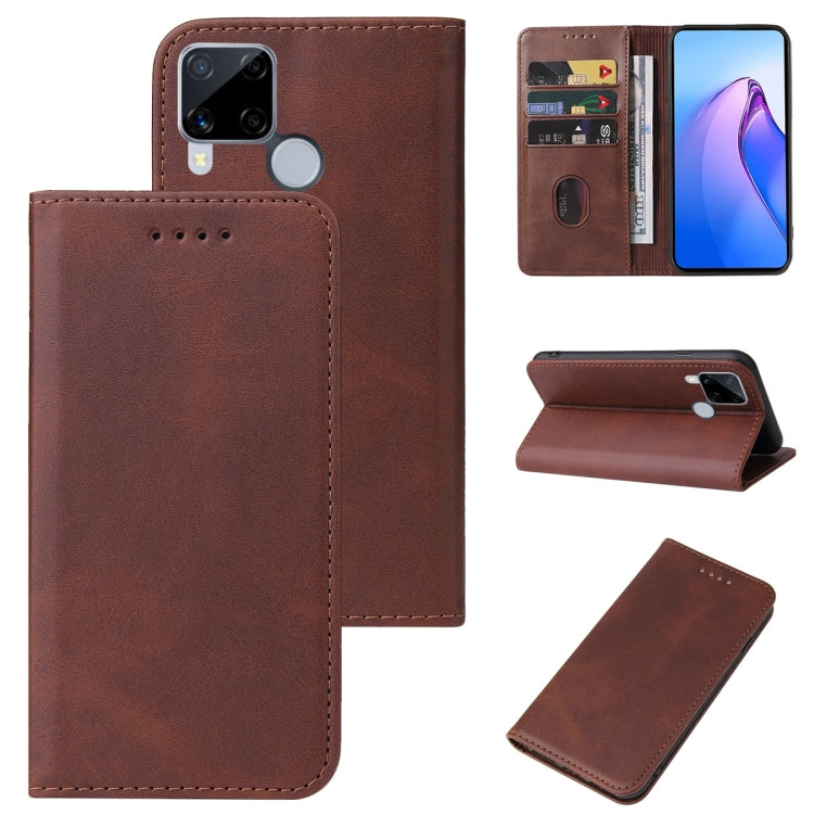 For Realme C15 Calf Texture Magnetic Flip Leather Phone Case