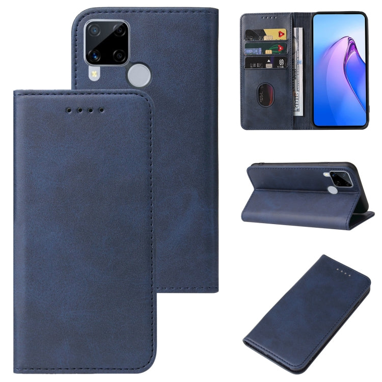 For Realme C15 Calf Texture Magnetic Flip Leather Phone Case