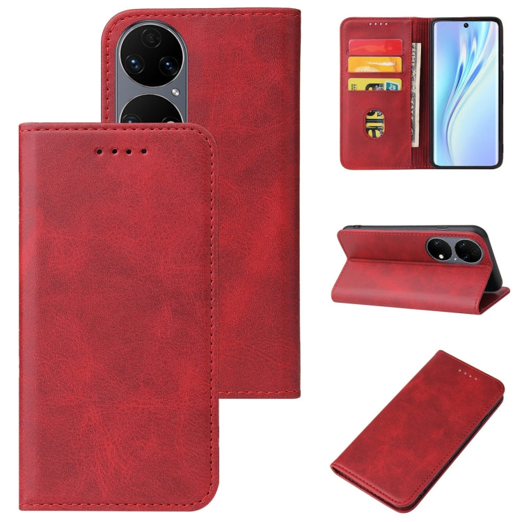 For Huawei P50 Calf Texture Magnetic Flip Leather Phone Case