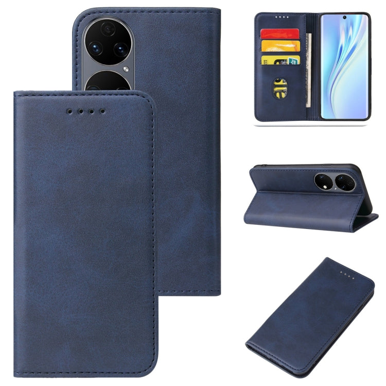 For Huawei P50 Calf Texture Magnetic Flip Leather Phone Case