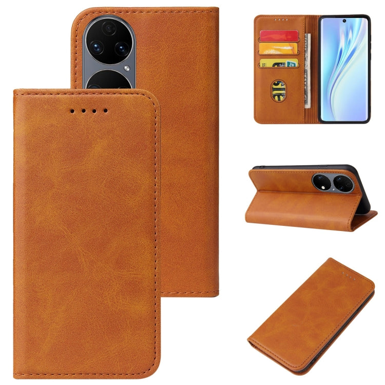 For Huawei P50 Calf Texture Magnetic Flip Leather Phone Case