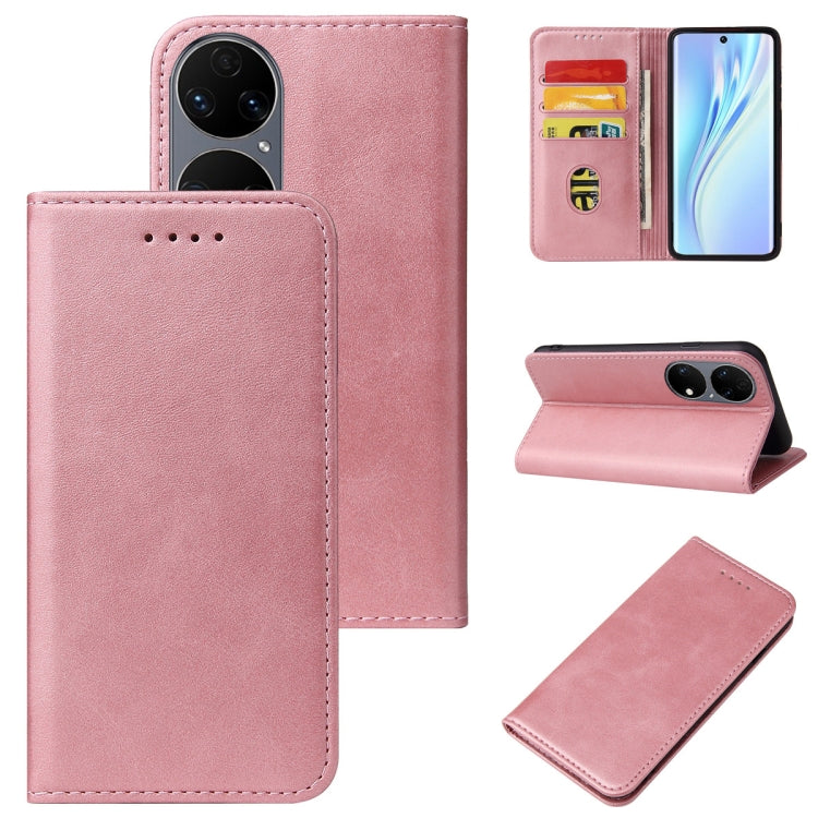 For Huawei P50 Calf Texture Magnetic Flip Leather Phone Case