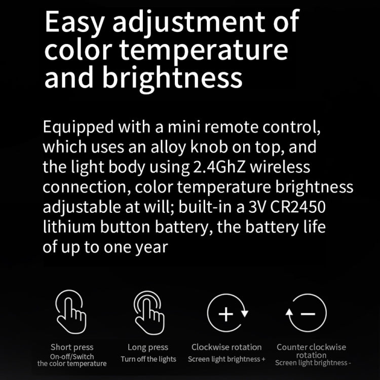 WiWU L1 Laptop Computer Monitor Screen Hanging Light Support Remote Control(Black)