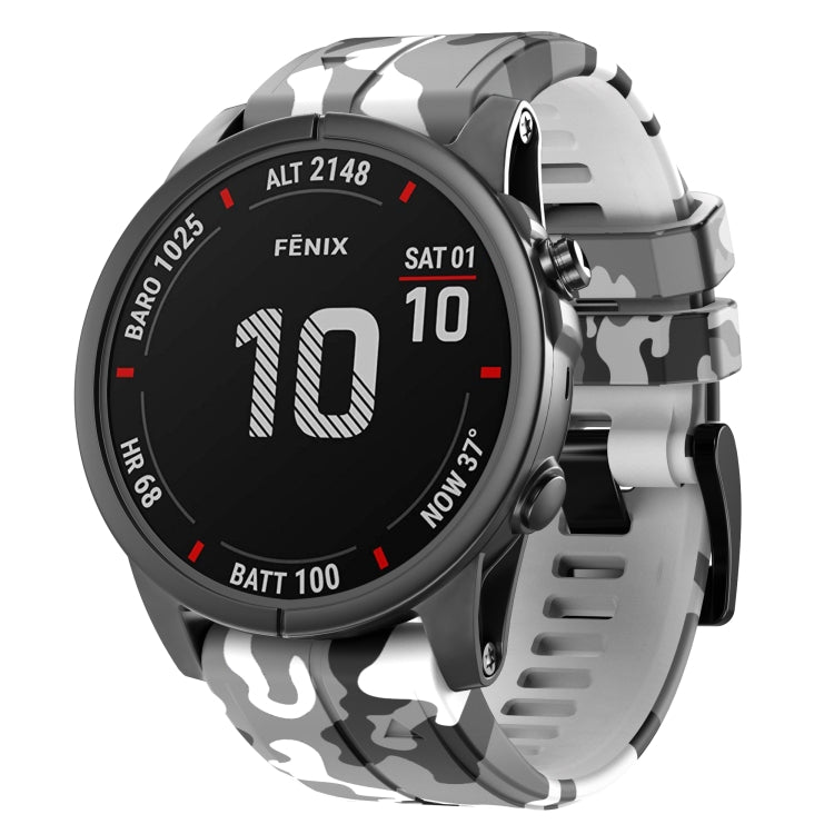 For Garmin Fenix 7 Camouflage Silicone Watch Band