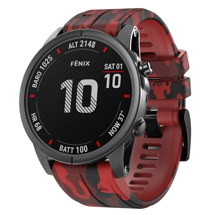For Garmin Fenix 7 Camouflage Silicone Watch Band
