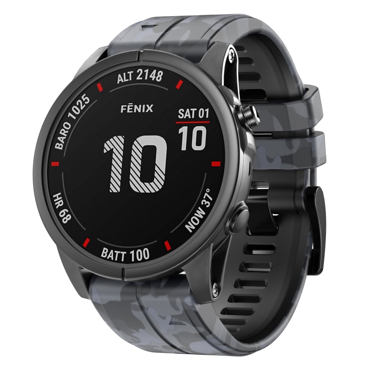 For Garmin Fenix 7 Camouflage Silicone Watch Band