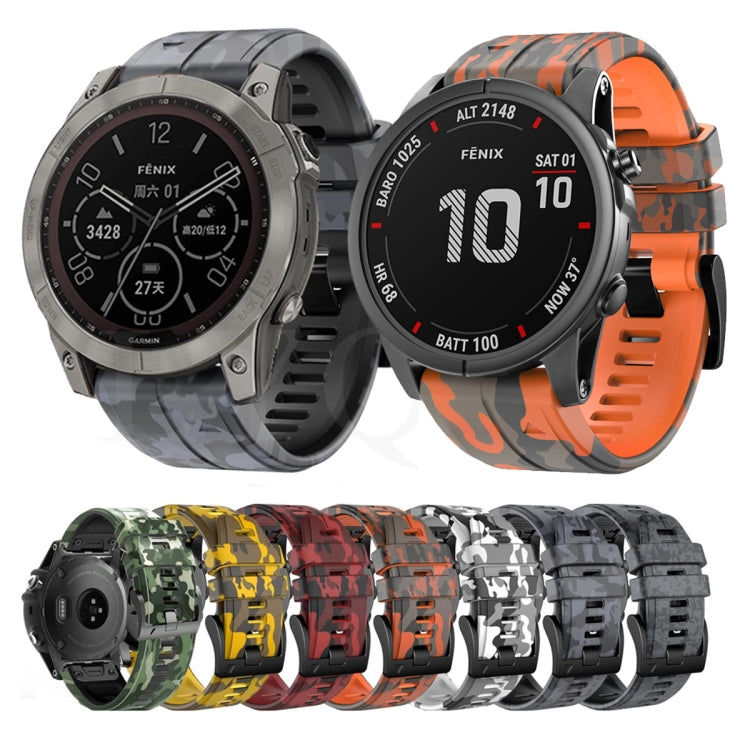 For Garmin Fenix 7X Camouflage Silicone Watch Band